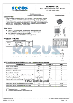 SSD40N04-20D datasheet - N-Ch Enhancement Mode Power MOSFET