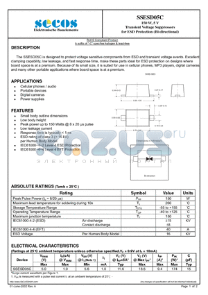 SSESD05C datasheet - Transient Voltage Suppressors for ESD Protection