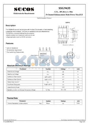 SSG9435 datasheet - P-Channel Enhancement Mode Power Mos.FET