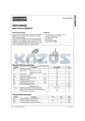 SSH10N60B datasheet - 600V N-Channel MOSFET