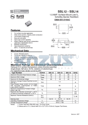 SSL12 datasheet - 1.0 AMP. Surface Mount Low VF Schottky Barrier Rectifiers