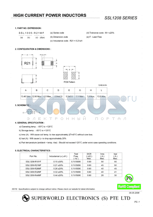 SSL1208-R21MF datasheet - HIGH CURRENT POWER INDUCTORS