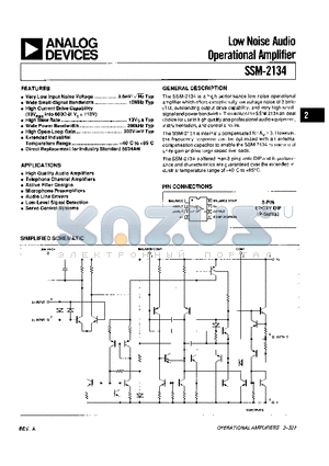 SSM-2134 datasheet - LOW NOISE AUDIO OPERATIONAL AMPLIFIER