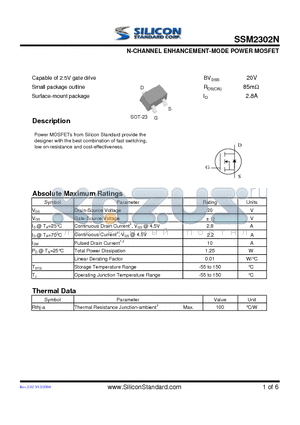 SSM2302N datasheet - N-CHANNEL ENHANCEMENT-MODE POWER MOSFET