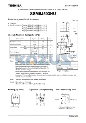 SSM6J503NU datasheet - Power Management Switch Applications