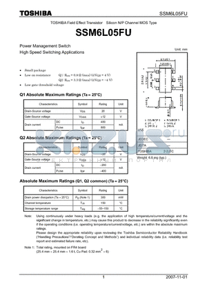 SSM6L05FU datasheet - Power Management Switch