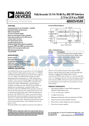 EVAL-AD5065EBZ datasheet - Fully Accurate 12-/14-/16-Bit VOUT DAC SPI Interface 2.7 V to 5.5 V in a TSSOP