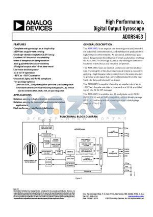 EVAL-ADXRS453Z datasheet - High Performance , Digital Output Gyroscope