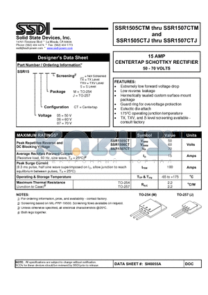 SSR1505CTM datasheet - CENTERTAP SCHOTTKY RECTIFIER