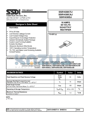 SSR1630CAJ datasheet - 16 AMPS 30 VOLTS SCHOTTKY RECTIFIER