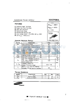 SSS3N80A datasheet - ADVANCED POWER MOSFET