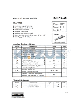 SSS4N80AS datasheet - Advanced Power MOSFET