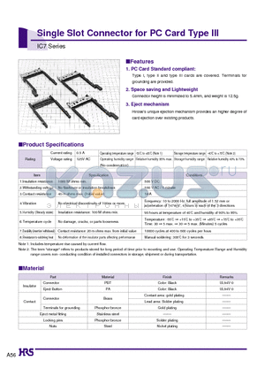 IC7-68PDR-1.27DS-EJL datasheet - Single Slot Connector for PC Card Type III