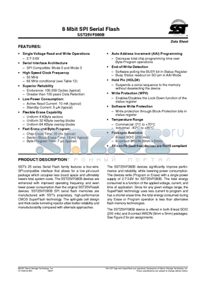 SST25VF080B-50-4C-QAF datasheet - 8 Mbit SPI Serial Flash