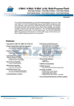 SST39LF800A datasheet - Mbit / 4 Mbit / 8 Mbit (x16) Multi-Purpose Flash