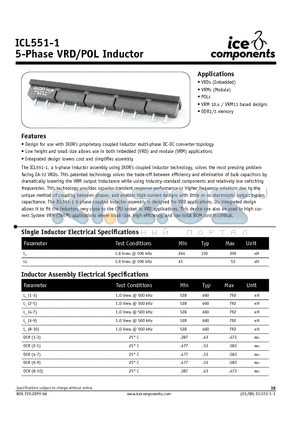 ICL551-1 datasheet - 5-Phase VRD/POL Inductor