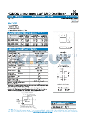 F336R datasheet - HCMOS 3.2x2.5mm 3.3V SMD Oscillator