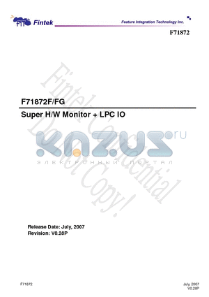 F71872 datasheet - Super H/W Monitor  LPC IO