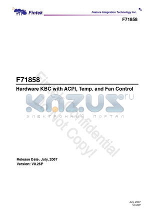 F71858 datasheet - Hardware KBC with ACPI, Temp. and Fan Control