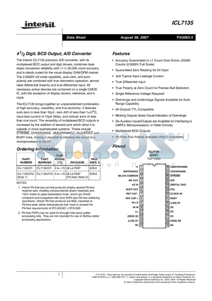 ICL7135CPI datasheet - 4m Digit, BCD Output, A/D Converter