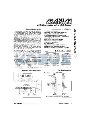 ICL7129A datasheet - 4-1/2 Digit Single-Chip A/D Converter with LCD Driver