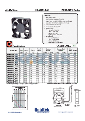 FAD1-04010DSHW11 datasheet - 40x40x10mm DC AXIAL FAN