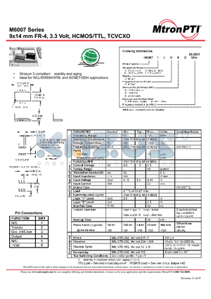 M6007_07 datasheet - 9x14 mm FR-4, 3.3 Volt, HCMOS/TTL, TCVCXO