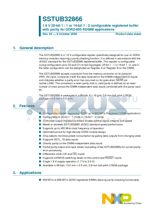 SSTUB32866 datasheet - 1.8 V 25-bit 1 : 1 or 14-bit 1 : 2 configurable registered buffer with parity for DDR2-800 RDIMM applications