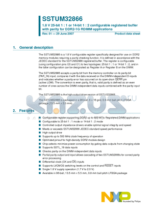 SSTUM32866EC/G datasheet - 1.8 V 25-bit 1 : 1 or 14-bit 1 : 2 configurable registered buffer with parity for DDR2-1G RDIMM applications