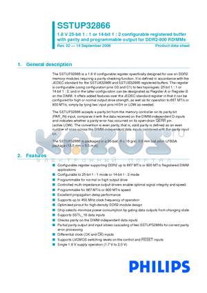 SSTUP32866EC/G datasheet - 1.8 V 25-bit 1 : 1 or 14-bit 1 : 2 configurable registered buffer with parity and programmable output for DDR2-800 RDIMMs