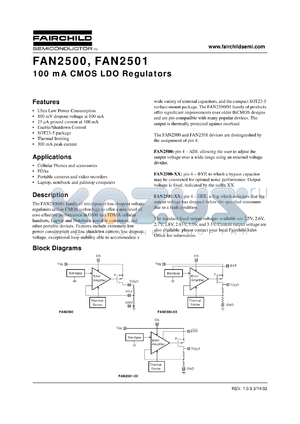 FAN2500 datasheet - 100 mA CMOS LDO Regulators