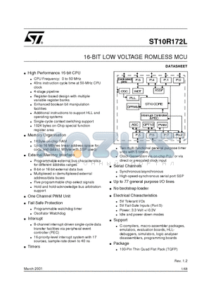 ST10R172LT6 datasheet - 16-BIT LOW VOLTAGE ROMLESS MCU