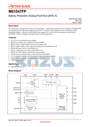 M61047FP datasheet - Battery Protection Analog Front End (AFE) IC