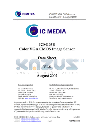 ICM105B datasheet - Color VGA CMOS Image Sensor