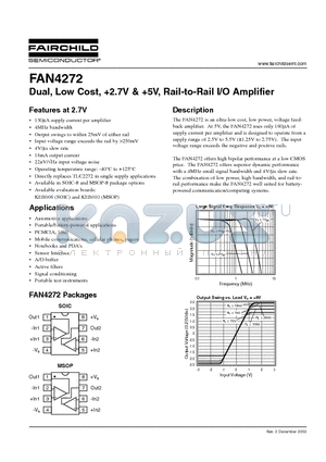 FAN4272 datasheet - Dual, Low Cost, 2.7V & 5V, Rail-to-Rail I/O Amplifier