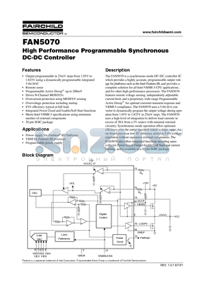 FAN5070 datasheet - High Performance Programmable Synchronous DC-DC Controller