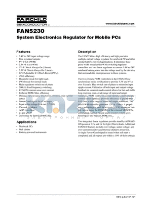 FAN5230QSC datasheet - System Electronics Regulator for Mobile PCs