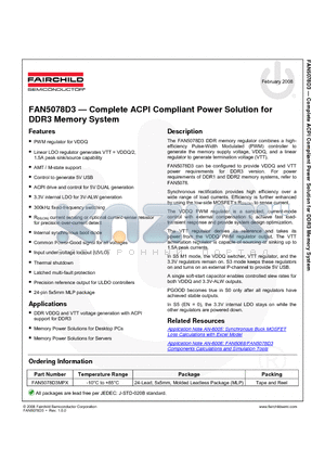 FAN5078D3 datasheet - Complete ACPI Compliant Power Solution for DDR3 Memory System