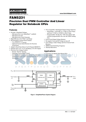FAN5231 datasheet - Precision Dual PWM Controller And Linear Regulator for Notebook CPUs