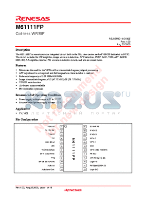 M61111FP datasheet - Coil-less VIF/SIF