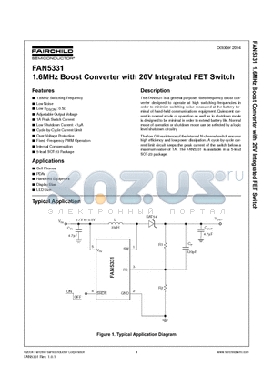 FAN5331SX datasheet - 1.6MHz Boost Converter with 20V Integrated FET Switch