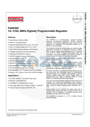 FAN5365 datasheet - 1A / 0.8A, 6MHz Digitally Programmable Regulator