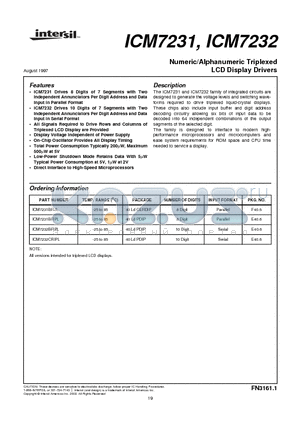 ICM7231BFIPL datasheet - Numeric/Alphanumeric Triplexed LCD Display Drivers