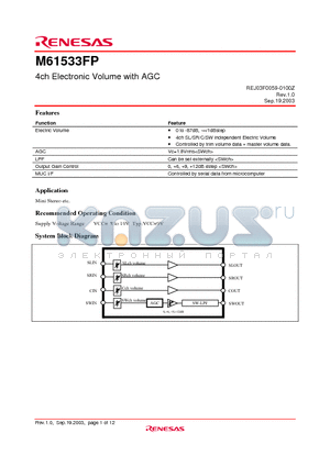M61533FP datasheet - 4ch Electronic Volume with AGC