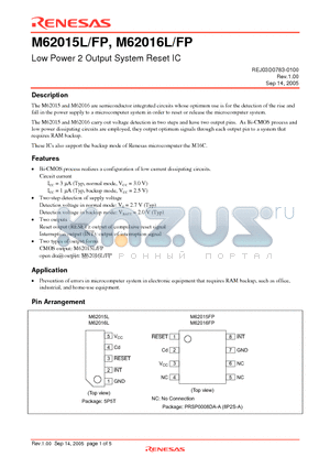 M62016FP datasheet - Low Power 2 Output System Reset IC