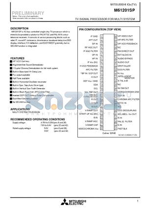 M61201SP datasheet - TV SIGNAL PROCESSOR FOR MULTI SYSTEM