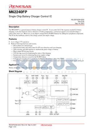 M62240FP datasheet - Single Chip Battery Charger Control IC