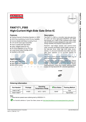 FAN7171MX datasheet - High-Current High-Side Gate Drive IC
