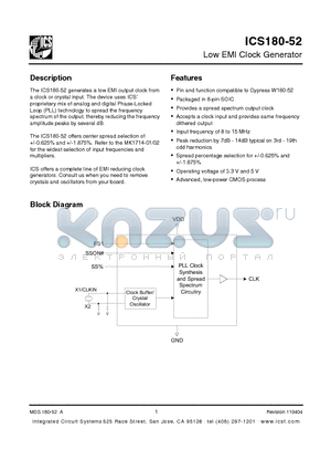 ICS180M-52T datasheet - Low EMI Clock Generator