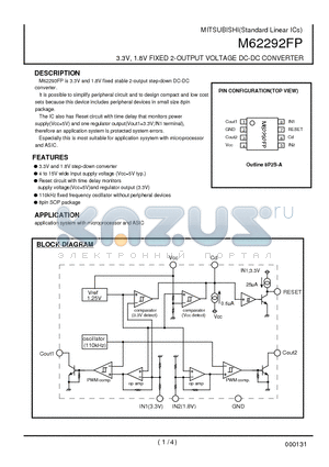 M62292FP datasheet - 3.3V, 1.8V FIXED 2-OUTPUT VOLTAGE DC-DC CONVERTER